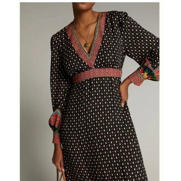 NWT Farm Rio Anthropologie Isobel Dress Tropical Long Sleeve Maxi Size XS - Picture 2 of 14